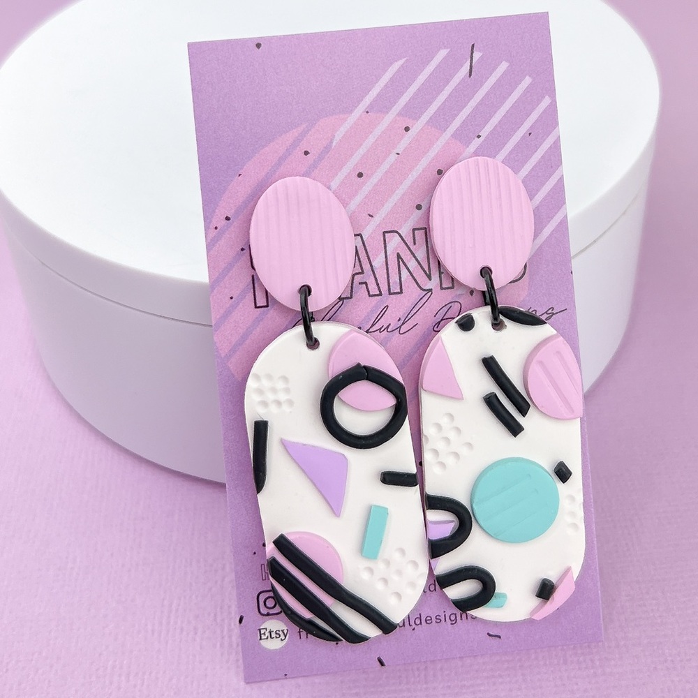 Memphis Pattern Handmade Polymer Clay Jewelry Earrings Lightweight Funky